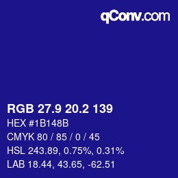 カラーコード: RGB 27.9 20.2 139 | qconv.com