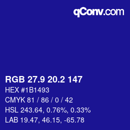 カラーコード: RGB 27.9 20.2 147 | qconv.com