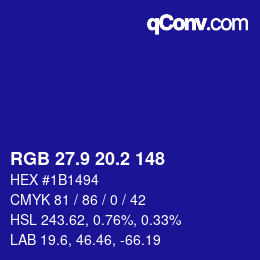 カラーコード: RGB 27.9 20.2 148 | qconv.com