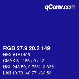 カラーコード: RGB 27.9 20.2 149 | qconv.com