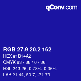 カラーコード: RGB 27.9 20.2 162 | qconv.com