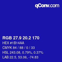 カラーコード: RGB 27.9 20.2 170 | qconv.com