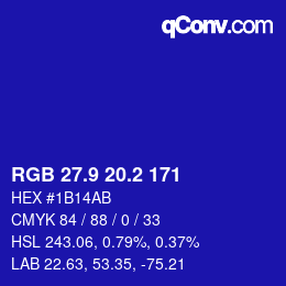 カラーコード: RGB 27.9 20.2 171 | qconv.com