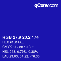 カラーコード: RGB 27.9 20.2 174 | qconv.com