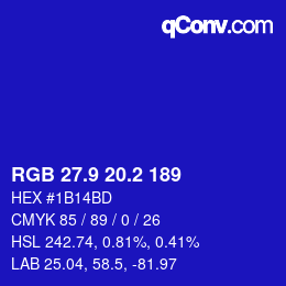 カラーコード: RGB 27.9 20.2 189 | qconv.com