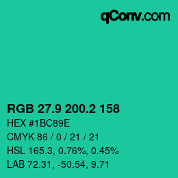 カラーコード: RGB 27.9 200.2 158 | qconv.com