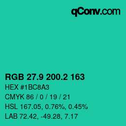 カラーコード: RGB 27.9 200.2 163 | qconv.com