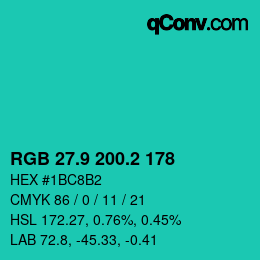 カラーコード: RGB 27.9 200.2 178 | qconv.com
