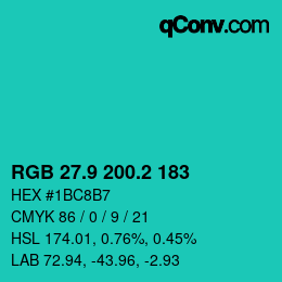 カラーコード: RGB 27.9 200.2 183 | qconv.com