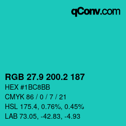 カラーコード: RGB 27.9 200.2 187 | qconv.com