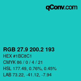 Color code: RGB 27.9 200.2 193 | qconv.com