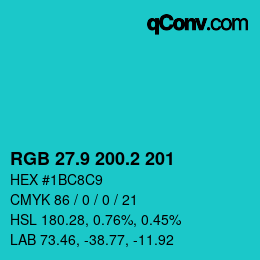 カラーコード: RGB 27.9 200.2 201 | qconv.com