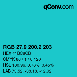 Color code: RGB 27.9 200.2 203 | qconv.com