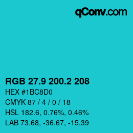 Color code: RGB 27.9 200.2 208 | qconv.com