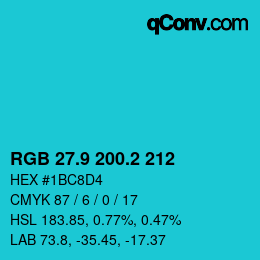 カラーコード: RGB 27.9 200.2 212 | qconv.com
