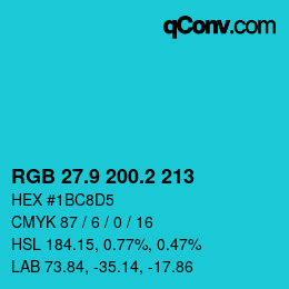 カラーコード: RGB 27.9 200.2 213 | qconv.com