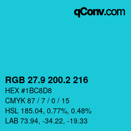 カラーコード: RGB 27.9 200.2 216 | qconv.com