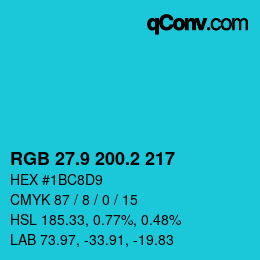 Color code: RGB 27.9 200.2 217 | qconv.com