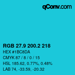 カラーコード: RGB 27.9 200.2 218 | qconv.com