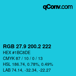 Color code: RGB 27.9 200.2 222 | qconv.com