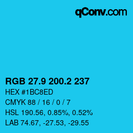 カラーコード: RGB 27.9 200.2 237 | qconv.com