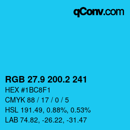 カラーコード: RGB 27.9 200.2 241 | qconv.com