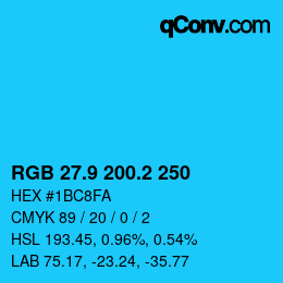 カラーコード: RGB 27.9 200.2 250 | qconv.com