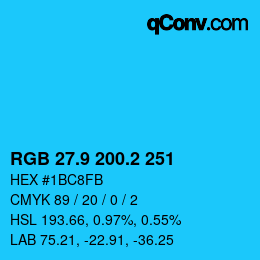 カラーコード: RGB 27.9 200.2 251 | qconv.com