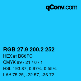 カラーコード: RGB 27.9 200.2 252 | qconv.com