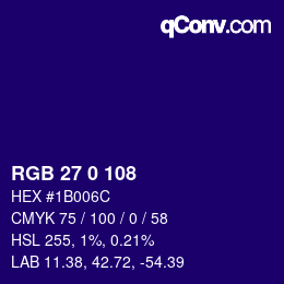颜色代码: RGB 27 0 108 | qconv.com