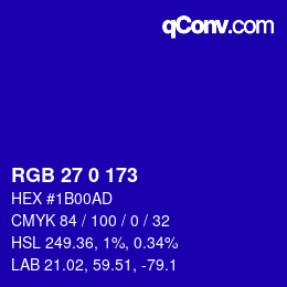 カラーコード: RGB 27 0 173 | qconv.com