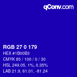 Color code: RGB 27 0 179 | qconv.com