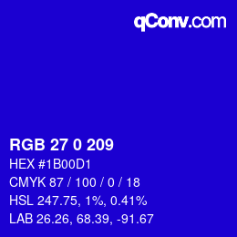 颜色代码: RGB 27 0 209 | qconv.com