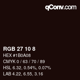 カラーコード: RGB 27 10 8 | qconv.com