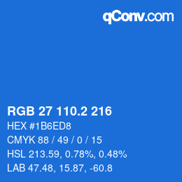 カラーコード: RGB 27 110.2 216 | qconv.com