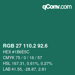 カラーコード: RGB 27 110.2 92.6 | qconv.com
