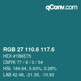 カラーコード: RGB 27 110.6 117.6 | qconv.com