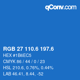 カラーコード: RGB 27 110.6 197.6 | qconv.com