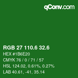 カラーコード: RGB 27 110.6 32.6 | qconv.com