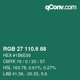 カラーコード: RGB 27 110.6 88 | qconv.com