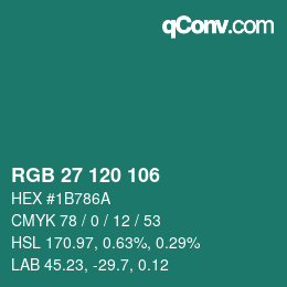 カラーコード: RGB 27 120 106 | qconv.com