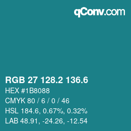 カラーコード: RGB 27 128.2 136.6 | qconv.com