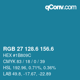 カラーコード: RGB 27 128.6 156.6 | qconv.com