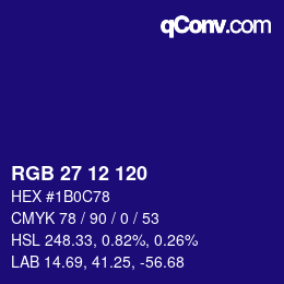 カラーコード: RGB 27 12 120 | qconv.com
