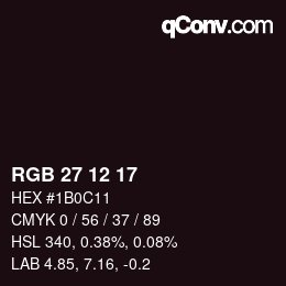 Color code: RGB 27 12 17 | qconv.com