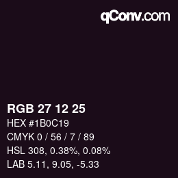 Color code: RGB 27 12 25 | qconv.com