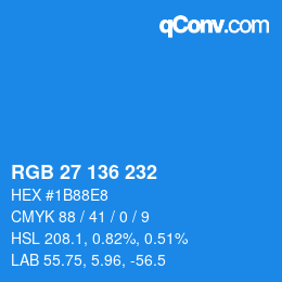Color code: RGB 27 136 232 | qconv.com