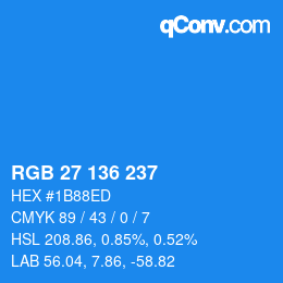 Color code: RGB 27 136 237 | qconv.com