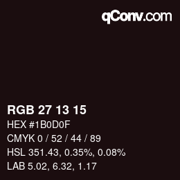 Color code: RGB 27 13 15 | qconv.com