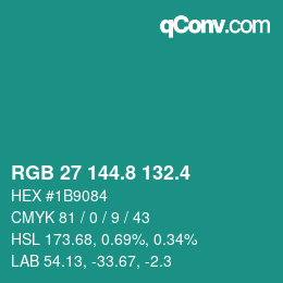 カラーコード: RGB 27 144.8 132.4 | qconv.com
